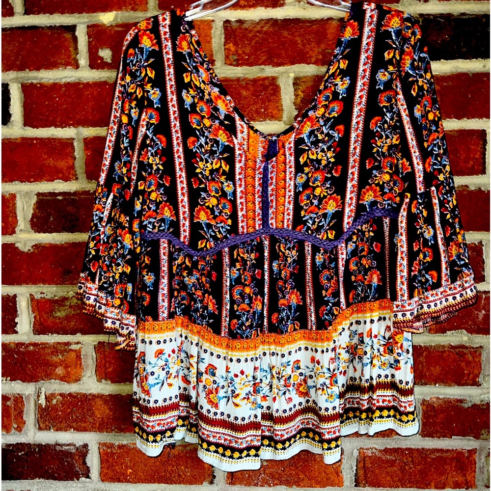Altar’d State brightly colored floral Boho blouse